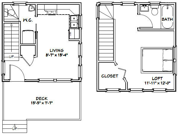 16x16 Tiny House -- 478 sq ft -- PDF Floor Plan -- Model 2I