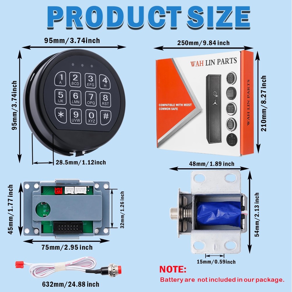 Gun Safe Lock Replacement with Solenoid Black Keypad Electronic Lock...