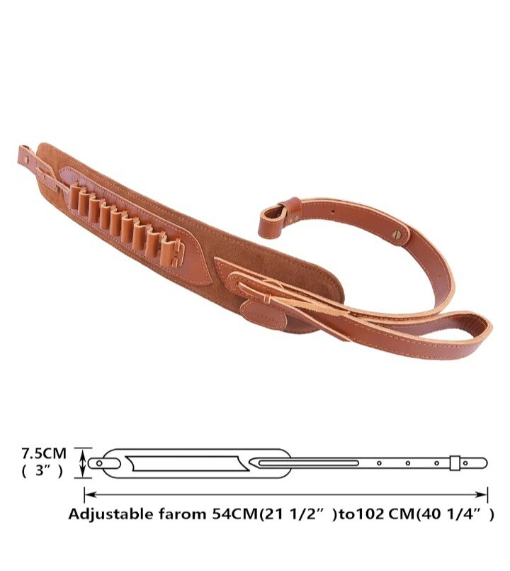 Top Grain Leather Rifle Strap with Shell Holder