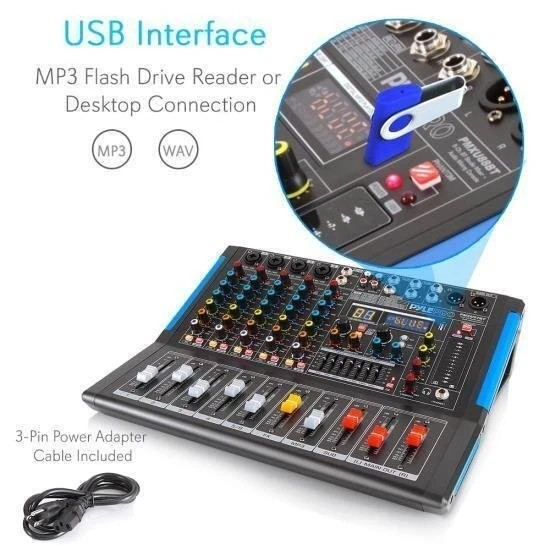 Pyle 6Ch Bluetooth Studio DJ Controller Audio Mixer Console System/ PMXU67BT