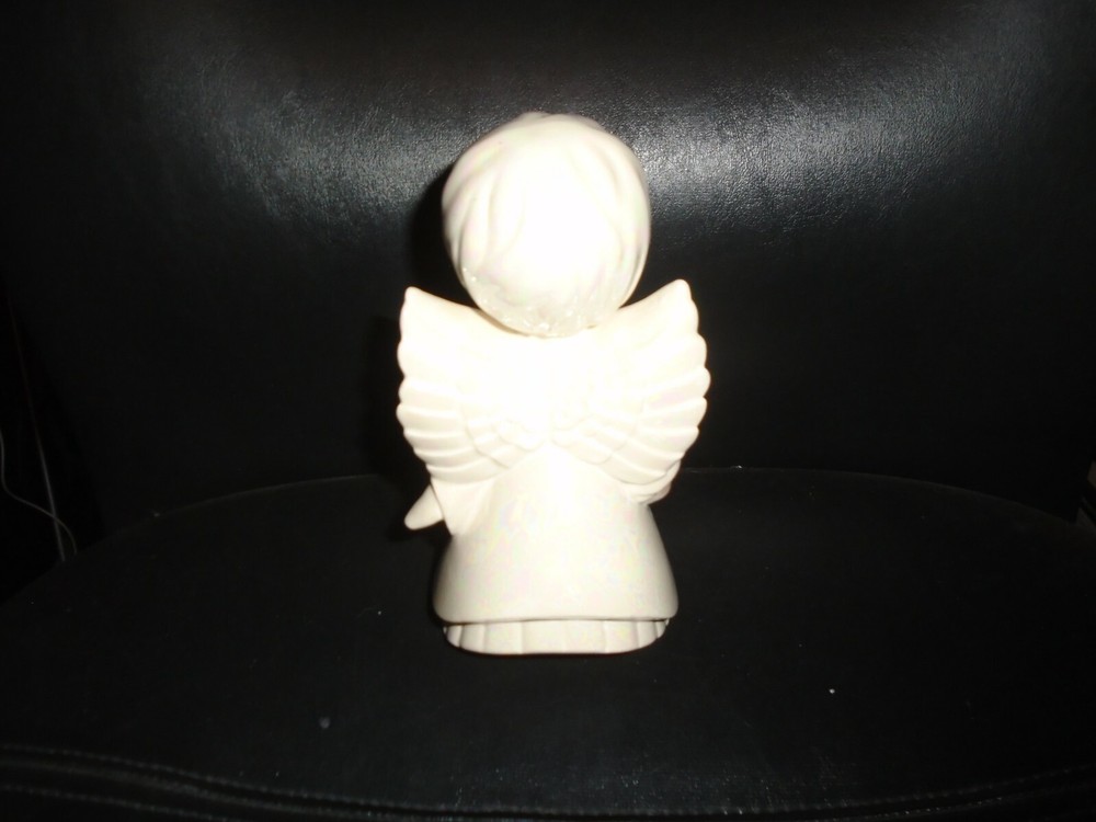 HANDMADE CERAMIC OPALESCENT WHITE ANGEL FIGURINE 7"