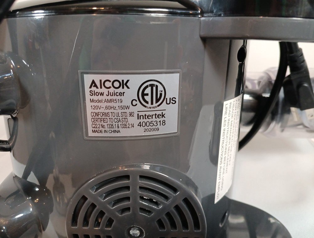 Juicer AICOK Slow Masticating AMR519 Tested, Works, Replacement Part Base Only.