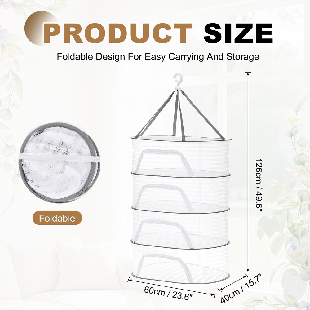 Herb Drying Rack, 24" 4-Layer Hanging Drying Mesh Net, White