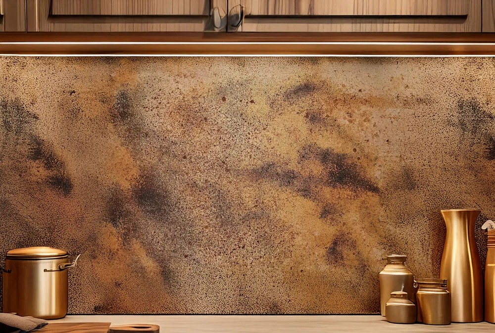 Brass Backsplash Panel – Handmade Metal Wall Art for Kitchen – Rustic Patina