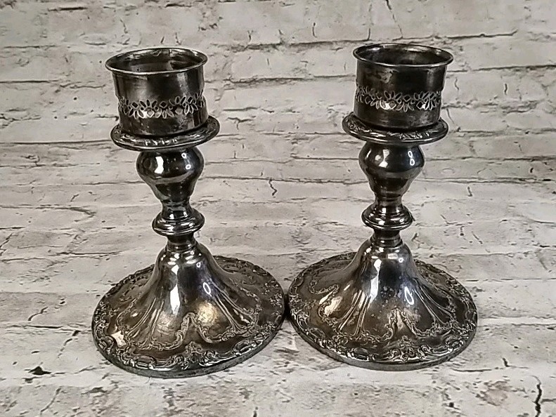vintage gorham Silver Plated candle sticks set 2 YC3004
