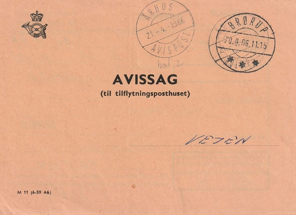 DENMARK: Postal form, newspaper, Brörup 1966.