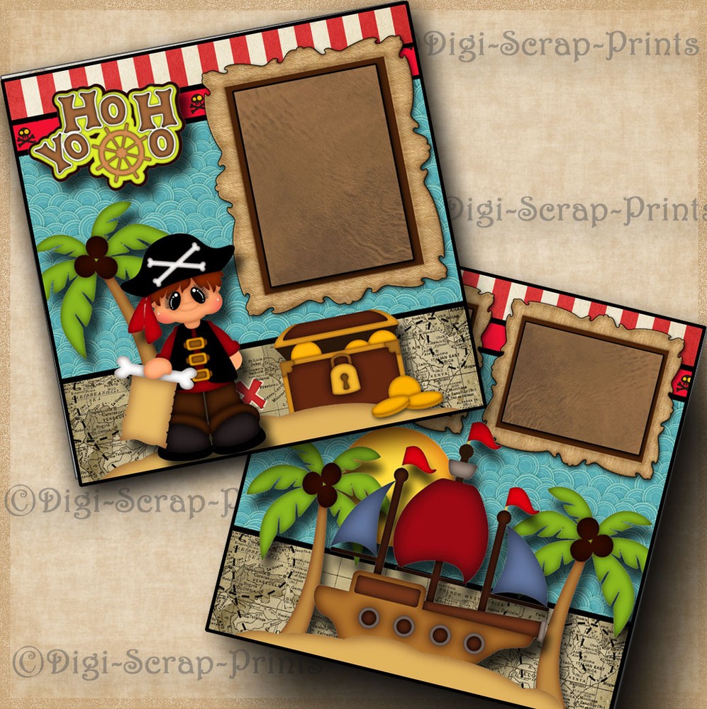 PIRATES YO HO HO ~ BOY 2 premade scrapbook pages paper piecing layout DIGISCRAP
