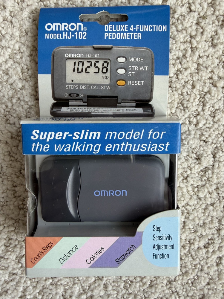 NEW OMRON PEDOMETER HJ-102 DELUXE 4 FUNCTION SUPER SLIM