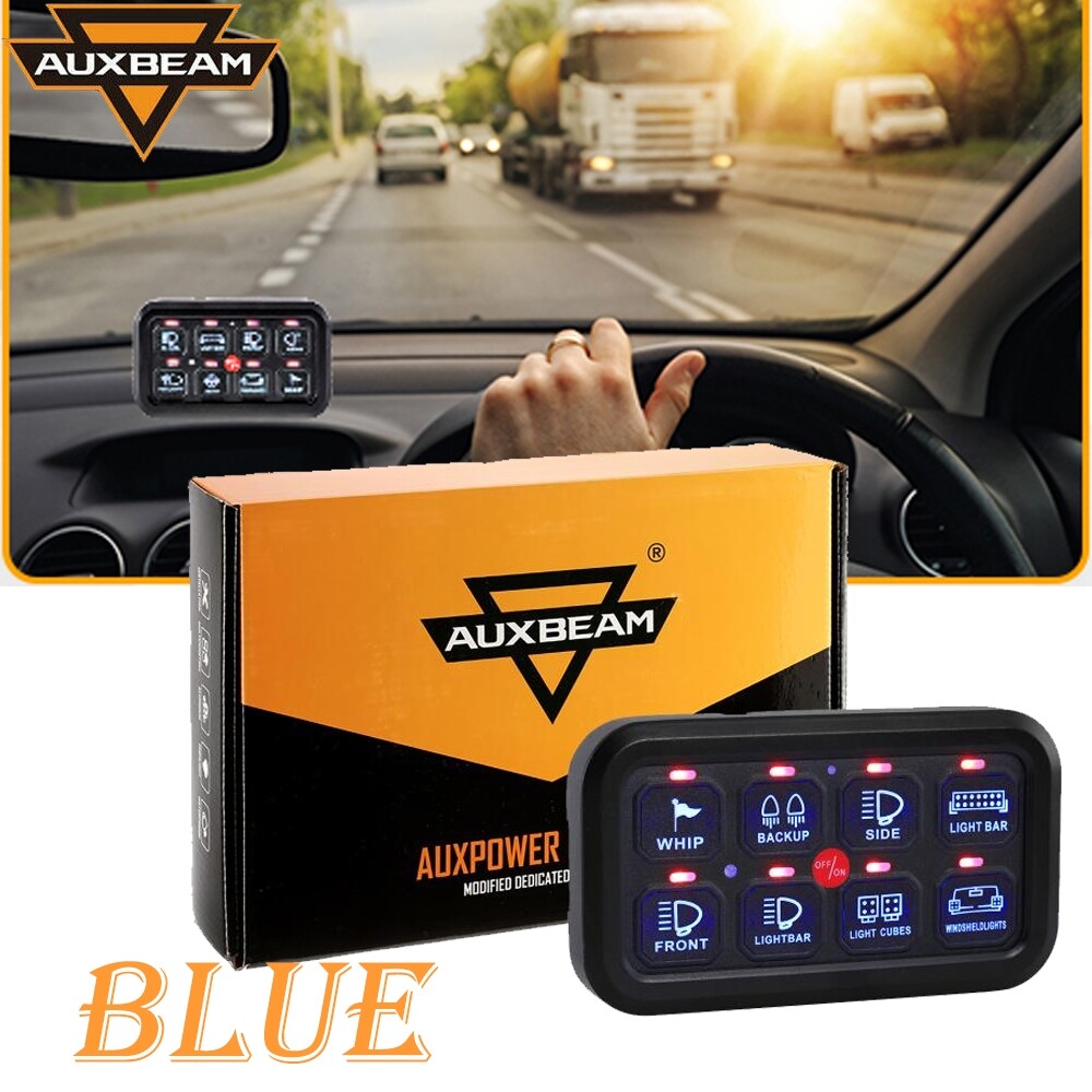 Auxbeam 8 Gang Switch Panel Automatic Dimmable LED Touch Control Panel Box Blue