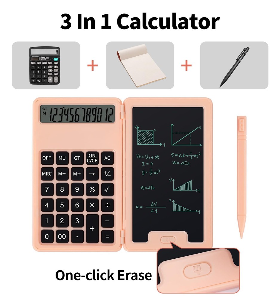 Desk Portable Basic Calculator with Notepad and Stylus, 12 Digit Large Displa...