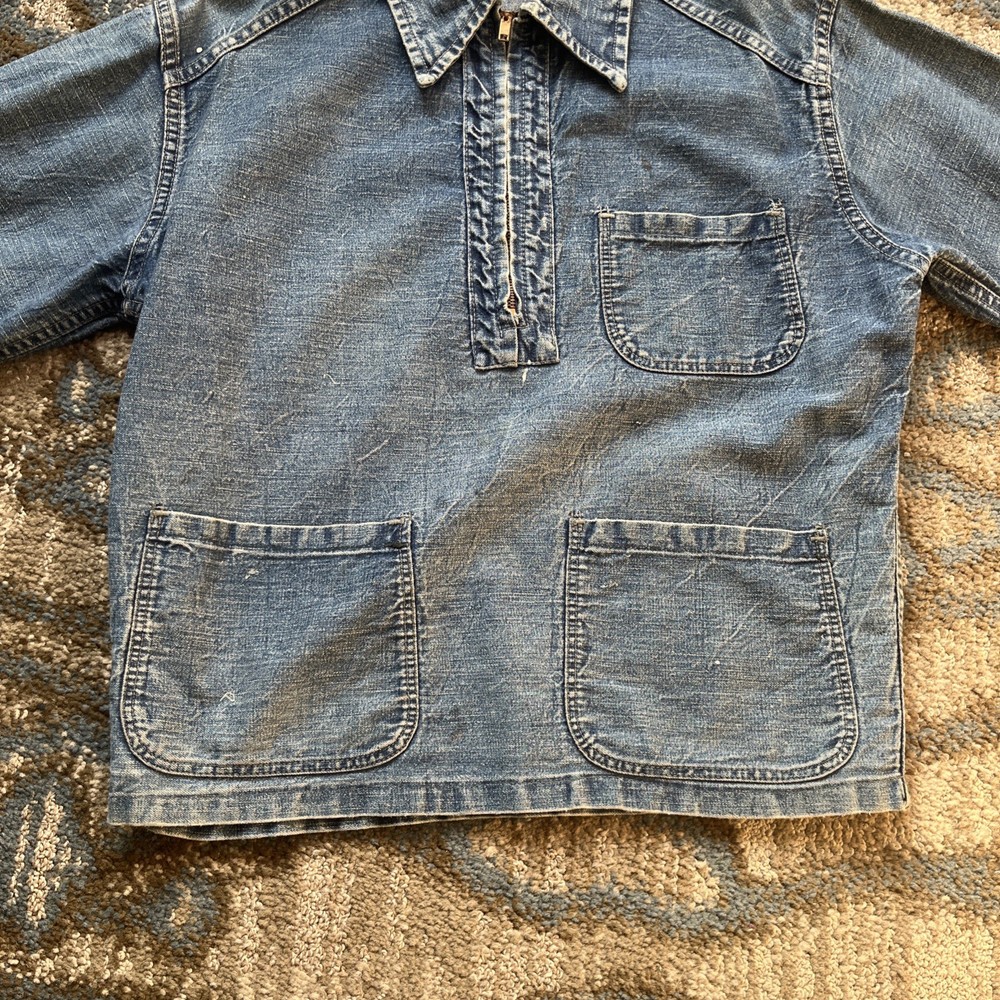 Vintage WW2 US Military Denim Smock Lightweight Pullover Jacket- Medium 1940's