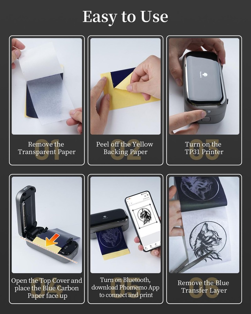 Phomemo TP31 Wireless Tattoo Stencil Printer with 30pcs Transfer Small, Gray