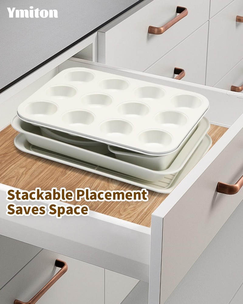 Nonstick Bakeware Set 19 PCS Stackable Pans Sheets Trays Silicone Cups