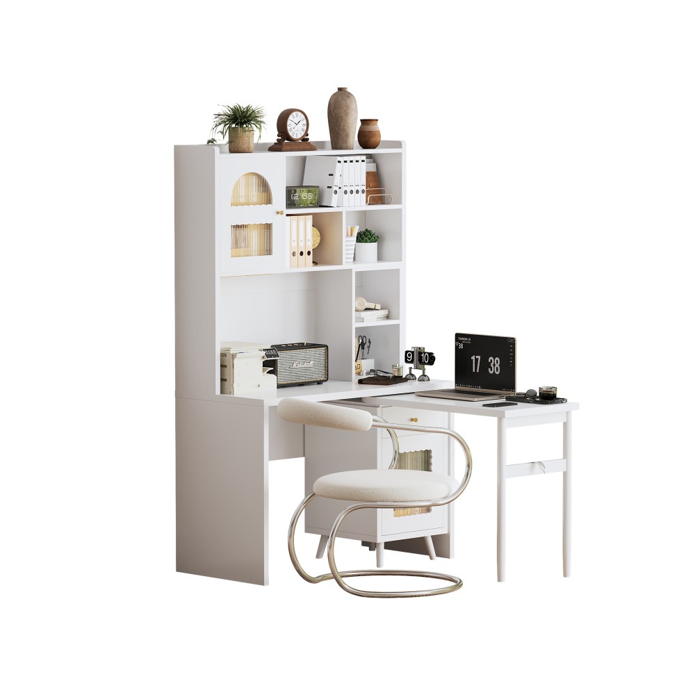 Computer Desk with 90 Degree Rotating Desktop,Office Desk with Storage Drawer