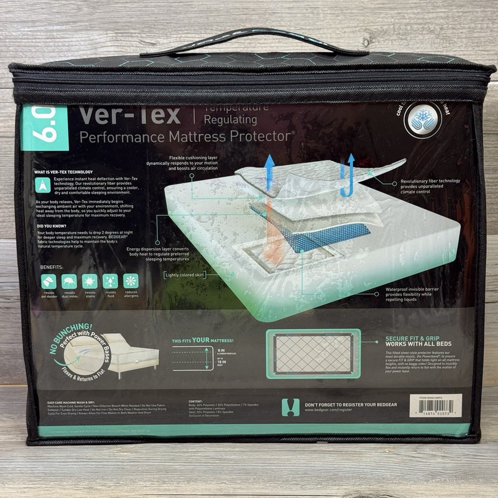 Bedgear Ver-Tex 6.0 Split Cal King Performance Mattress Protector Cool Touch