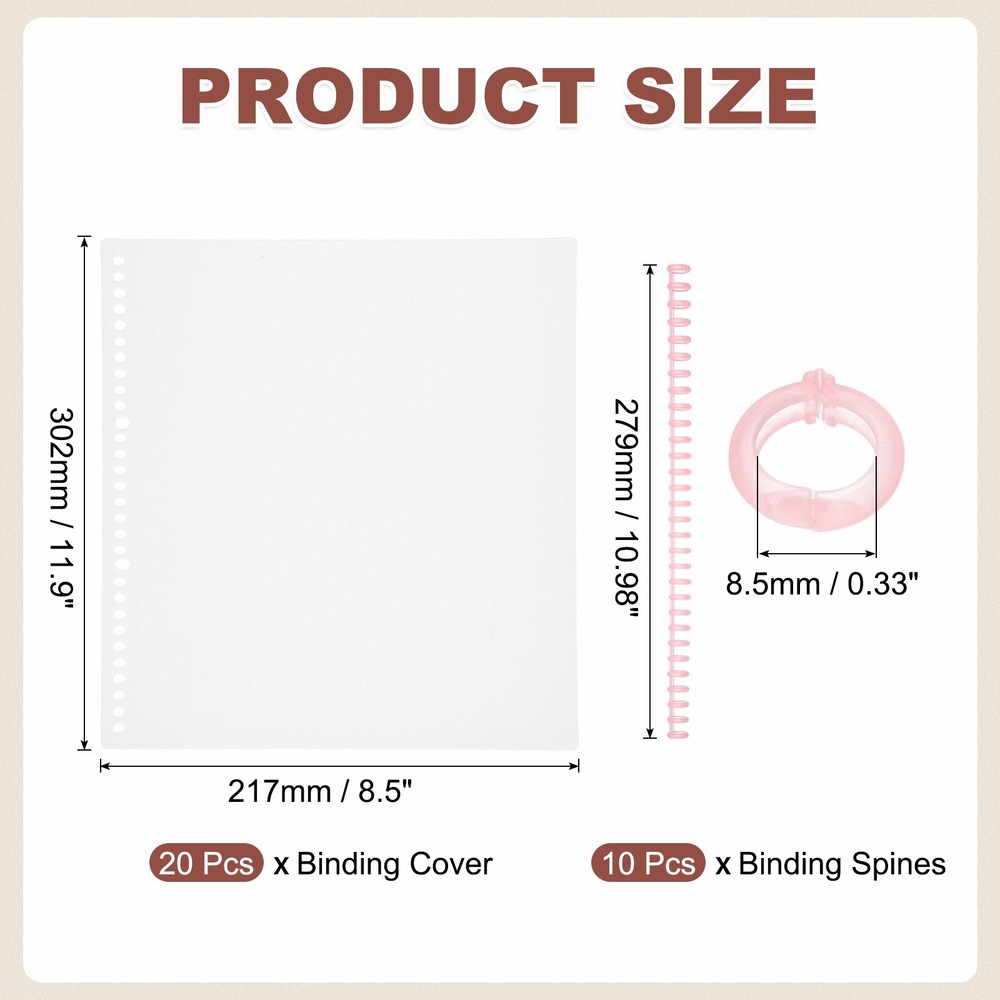 20Pcs Clear Presentation Binding Covers with 10Pcs 8.5mm Combs Kit, Red