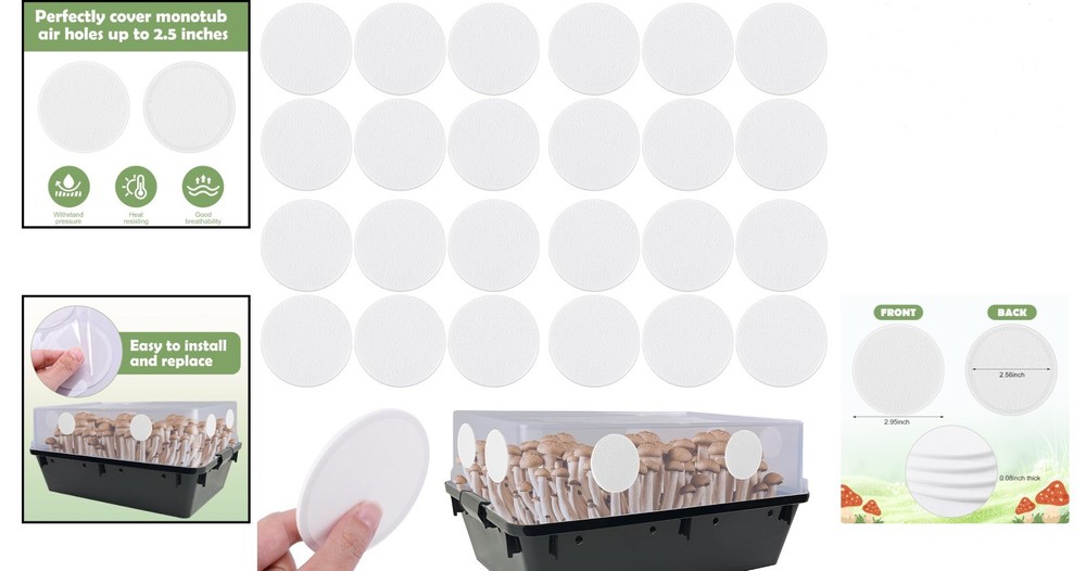 Efficient 2MM Thick Monotub Filter Discs - 24 Pack for Healthy Mushroom Growth