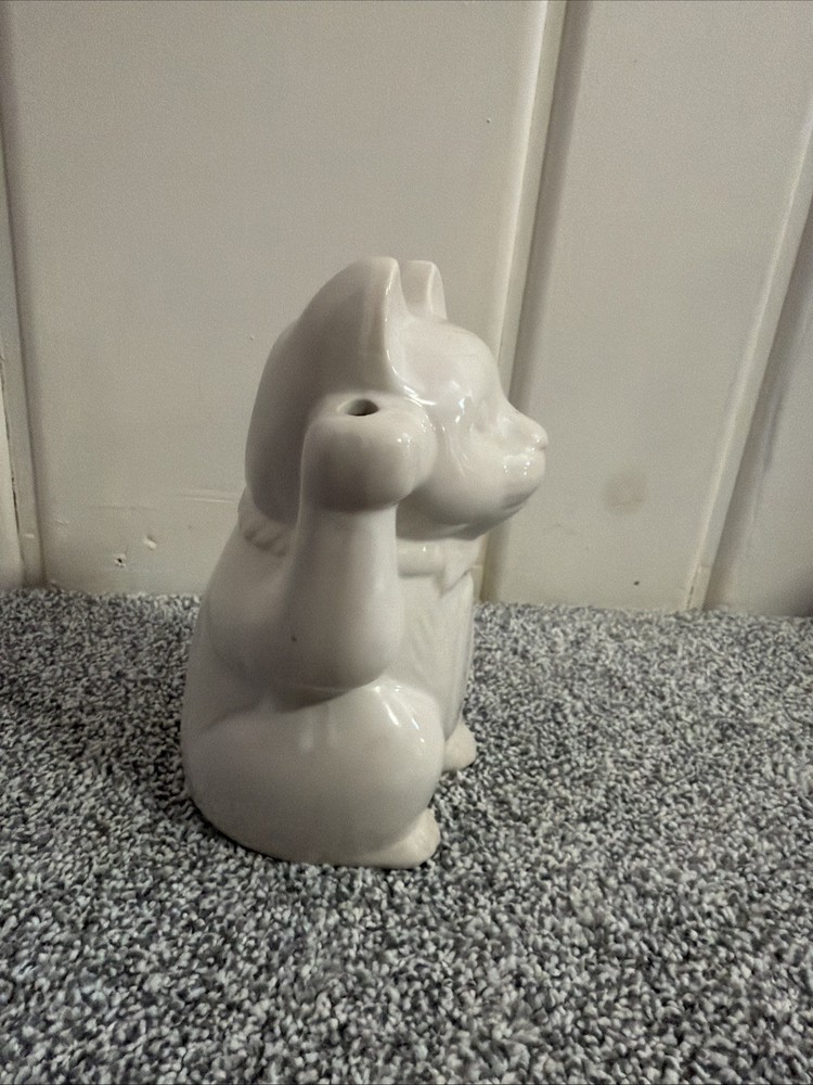 Ceramic white Lucky Cat Drinking Vessel With Straw Insert Hole
