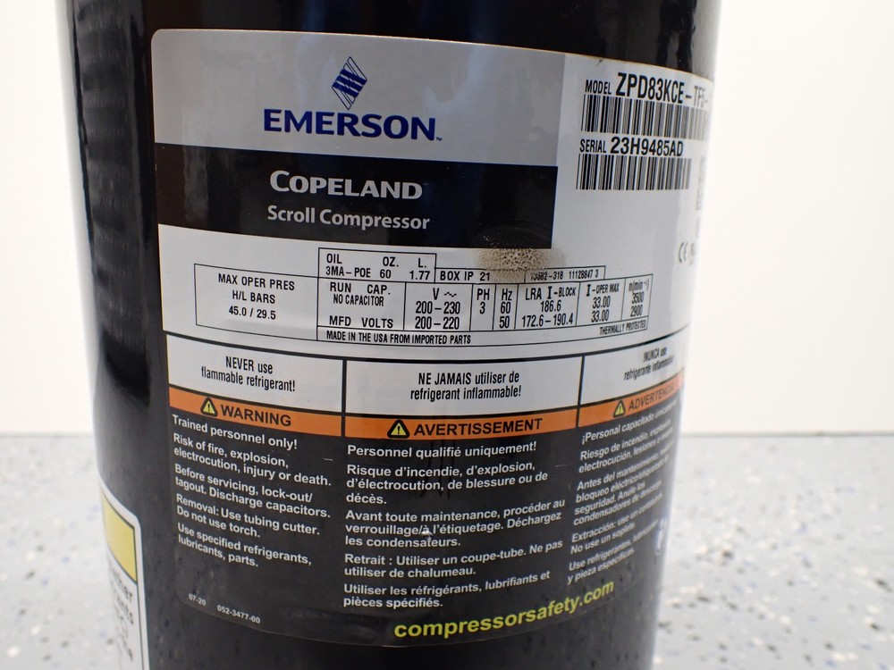 Emerson Copeland Scroll Compressor ZPD83KCE-TF5-130 3-Phase Fixed Speed