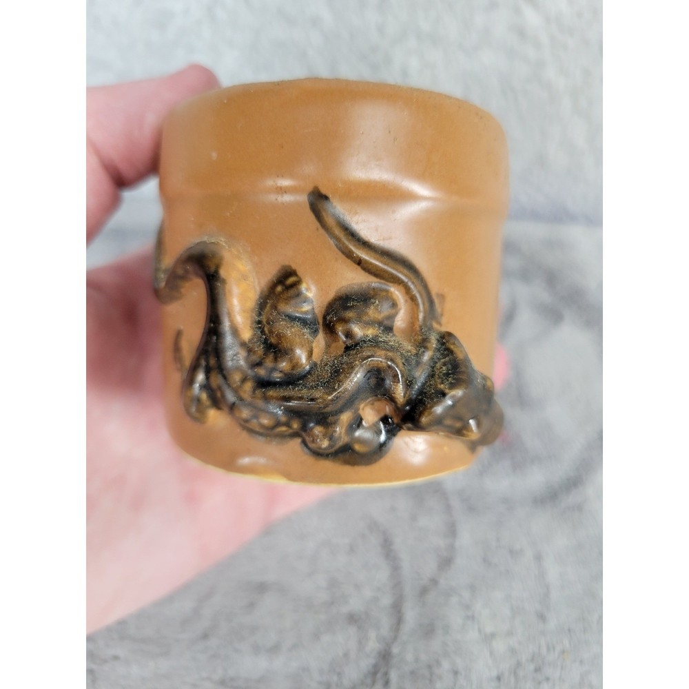 Vintage Ceramic Dragon Mini Planter Pot Small Rustic Earthware Pot Brown