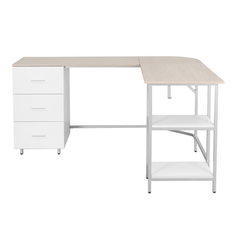 L Shaped Computer Desk W/ Storage Drawers Adjustable Open Shelves Efficiency New