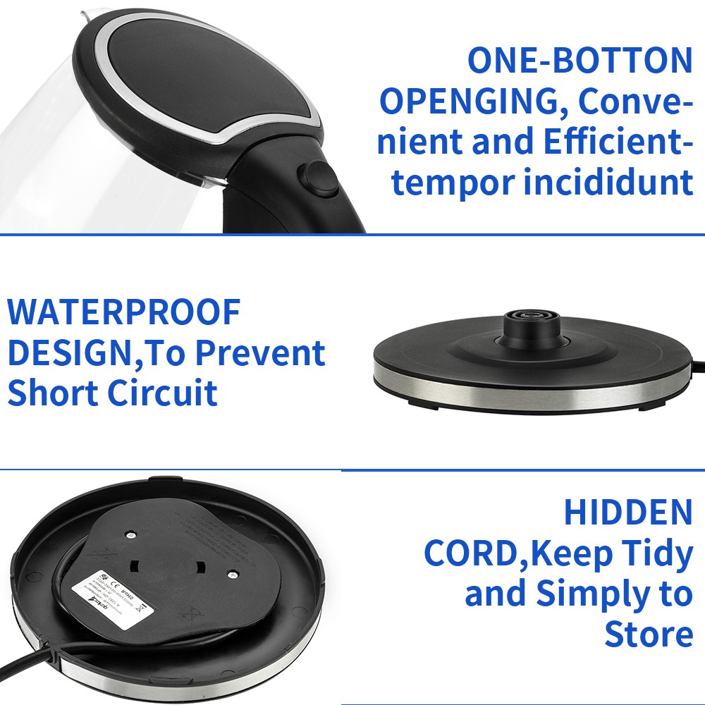 ZOKOP HD-1857-A 110V 1200W 1.8L Electric Glass Kettle US Plug