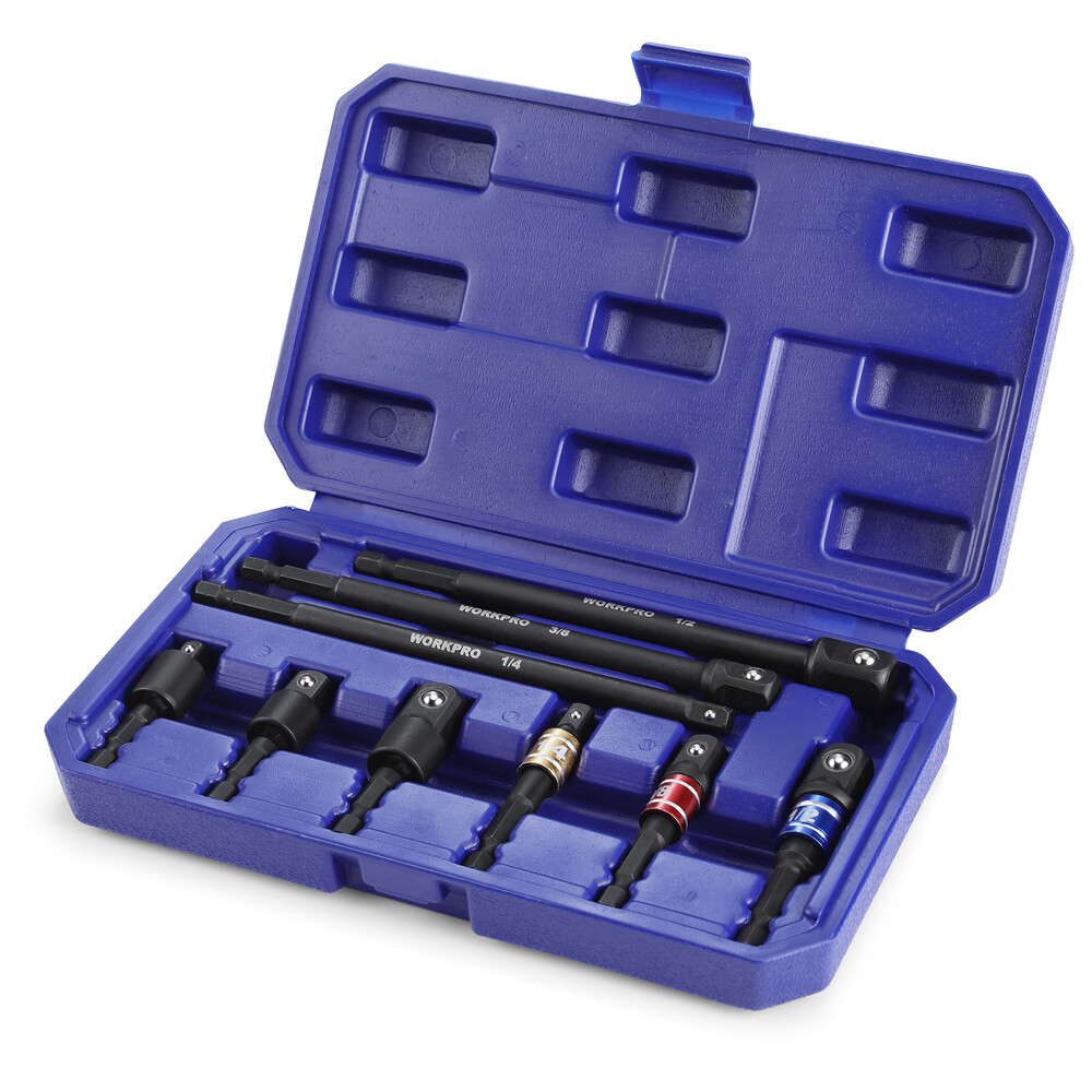 WORKPRO 9PCS Basic/Swivel/Long Impact Grade Socket Adapter Set 1/4" 3/8" 1/2" Dr