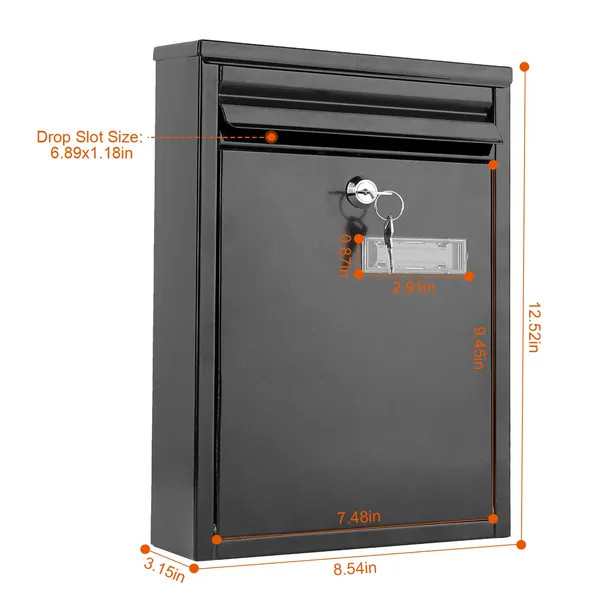 Wall Mount Mailbox Lockable Galvanized Iron Letter Post Box Locking Security Dro