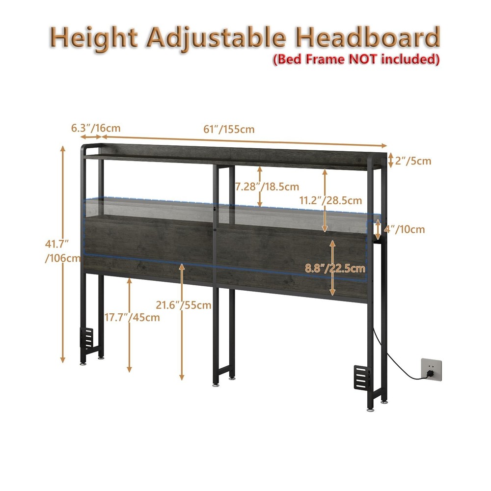 Headboard for Queen Size Bed Frame with Storage, Height Adjustable, Headboard...