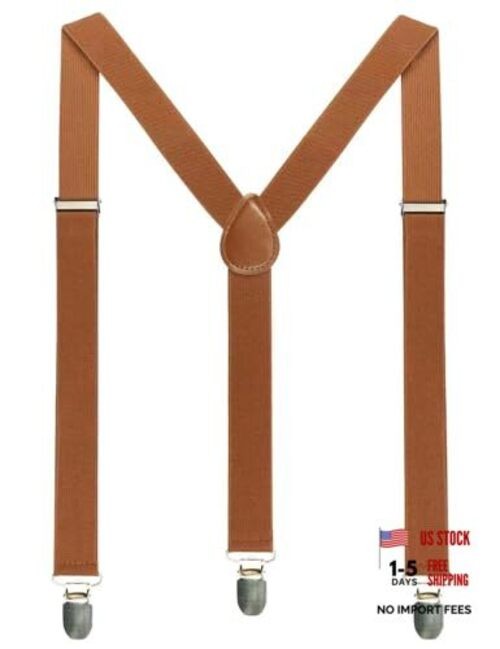 Solid Color Mens Suspender with 3 Strong Clips Adjustable Braces Rust
