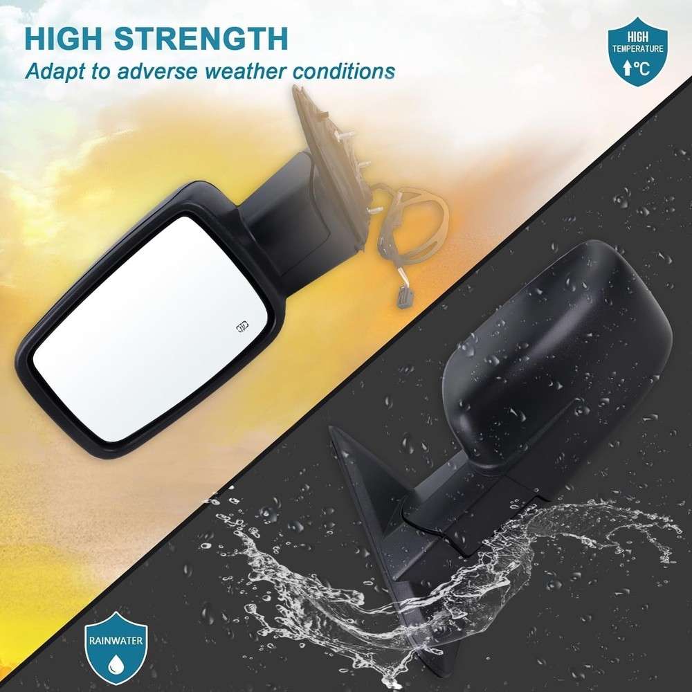 Left/Driver Manual Fold + Heated + Temp Sensor Mirror For 2013-19 Dodge Ram 1500