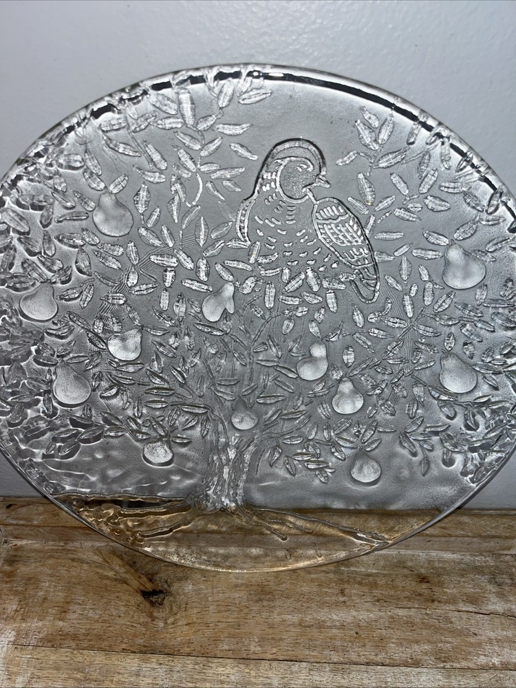Partridge & Pear Tree Clear Glass Platter  13” Diameter