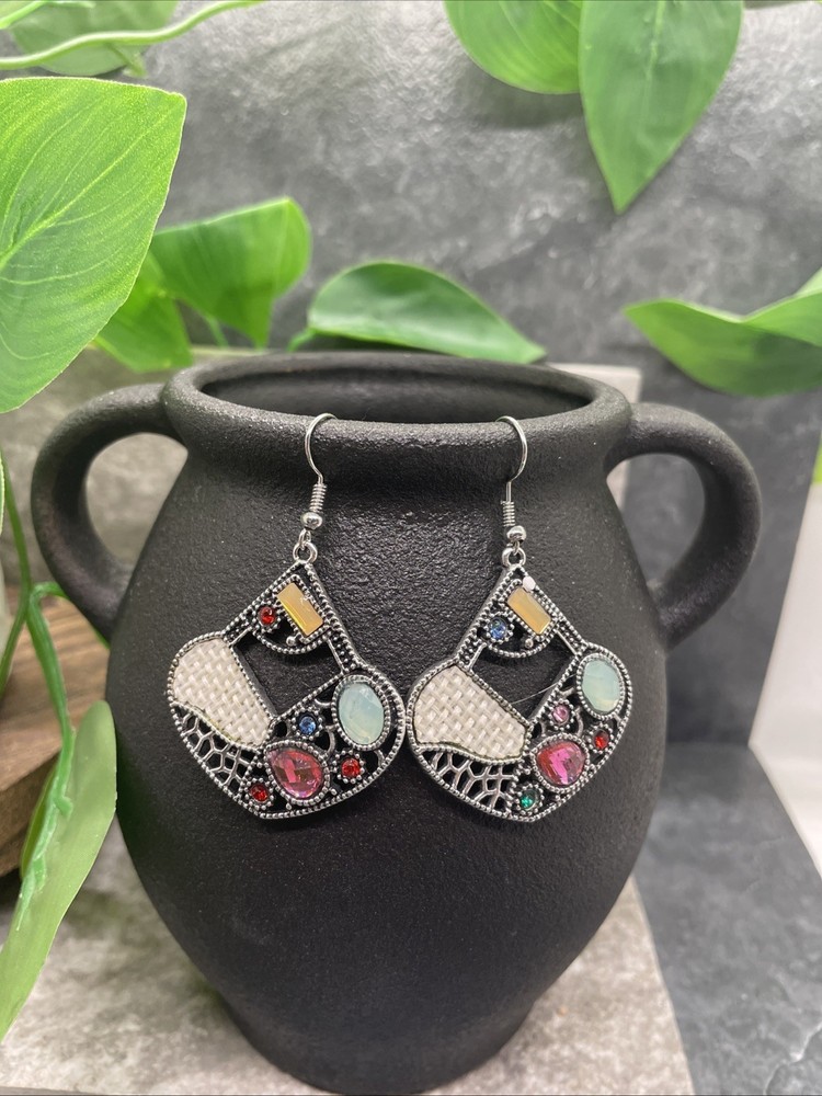 2” Silver-tone Boho Retro Earring Set Drop Dangle New Free Ship B6451