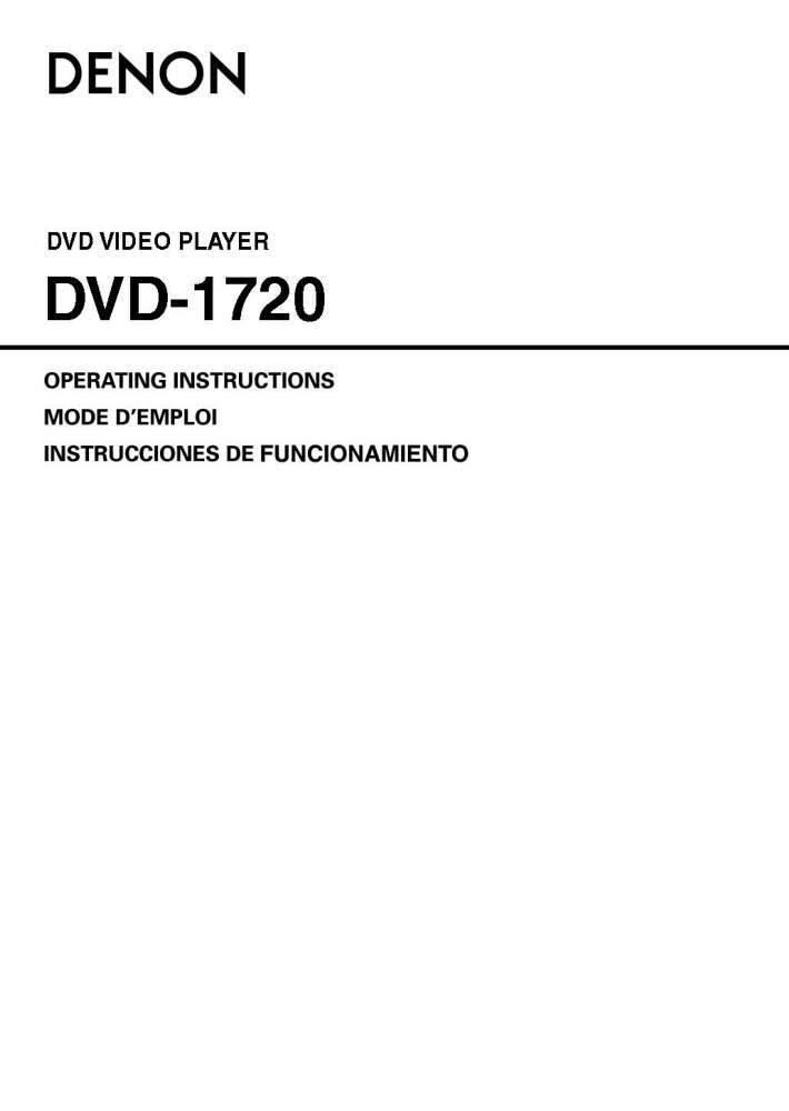 Denon DVD-1720 DVD Player Owners Manual