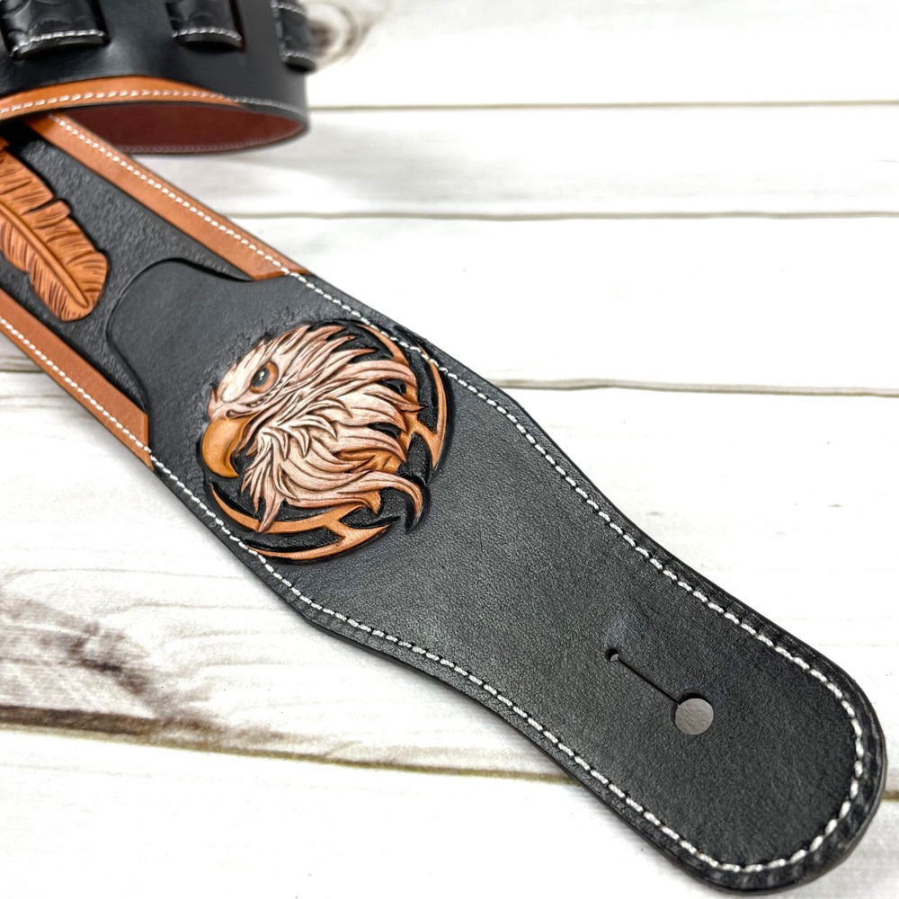 Walker & Williams LCT-21 Handmade Leather Strap Eagle & Feather Design