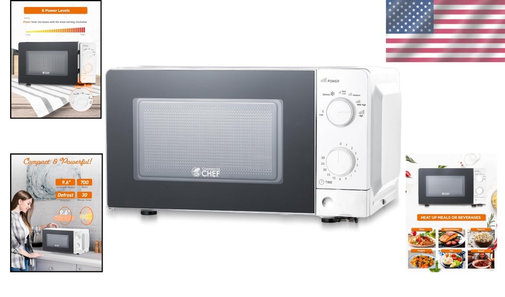 Powerful 700W Microwave, Mechanical Controls, White