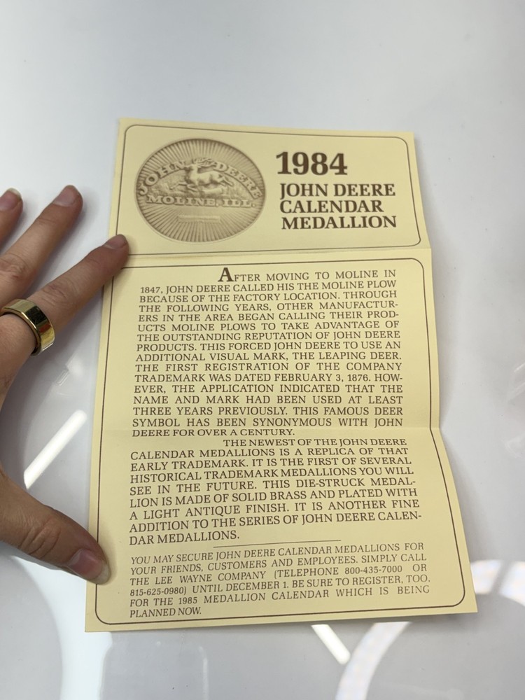 1984 John Deere Desktop Calendar Medallion