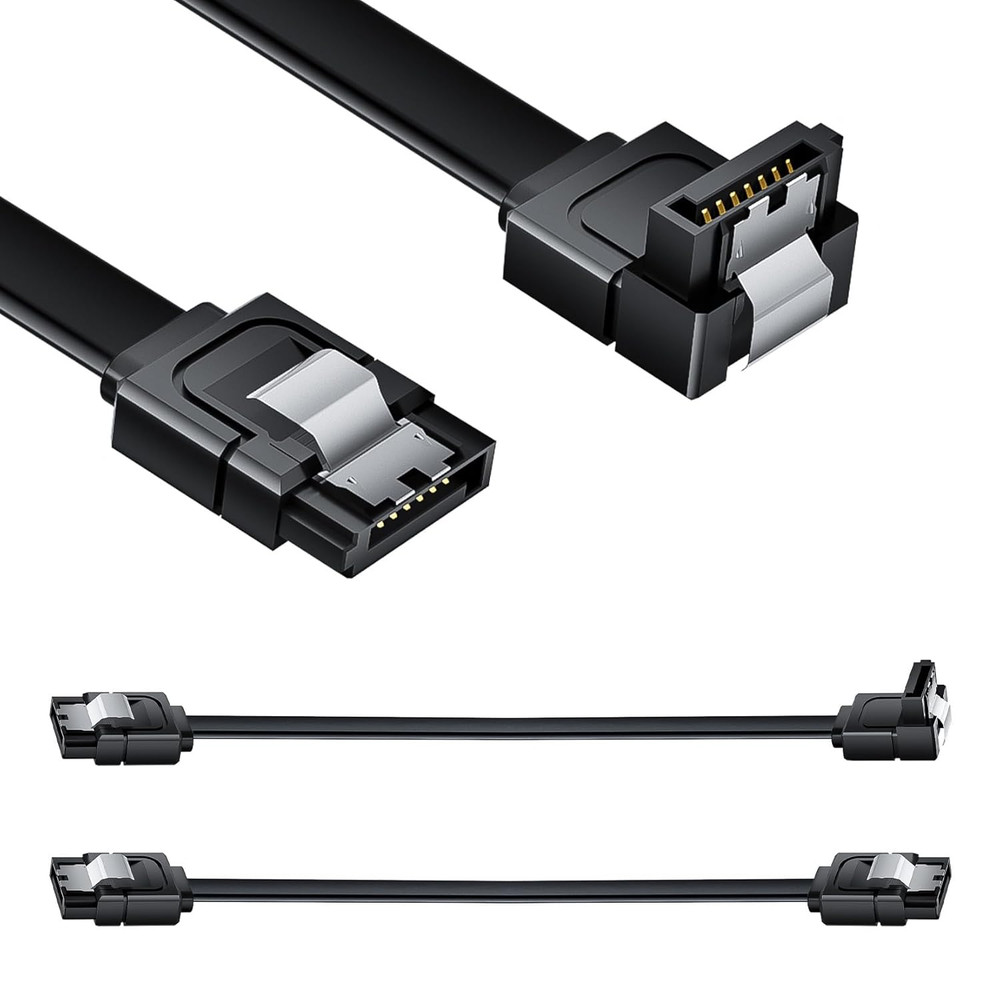 SATA Cable III Right Angle & Straight, 2-Pack SATA Data Cables 90 Degree + SATA