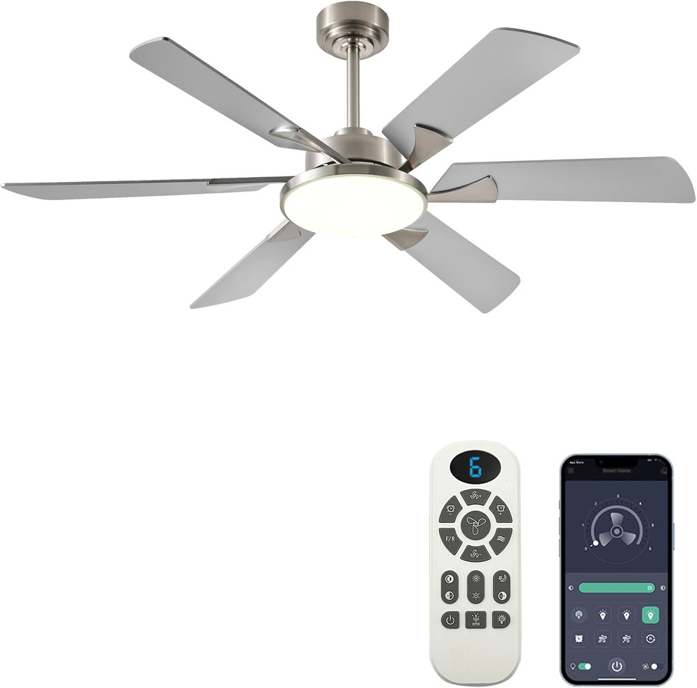 52" Modern Ceiling Fan with Remote, Dimmable Lights & Reversible Motor