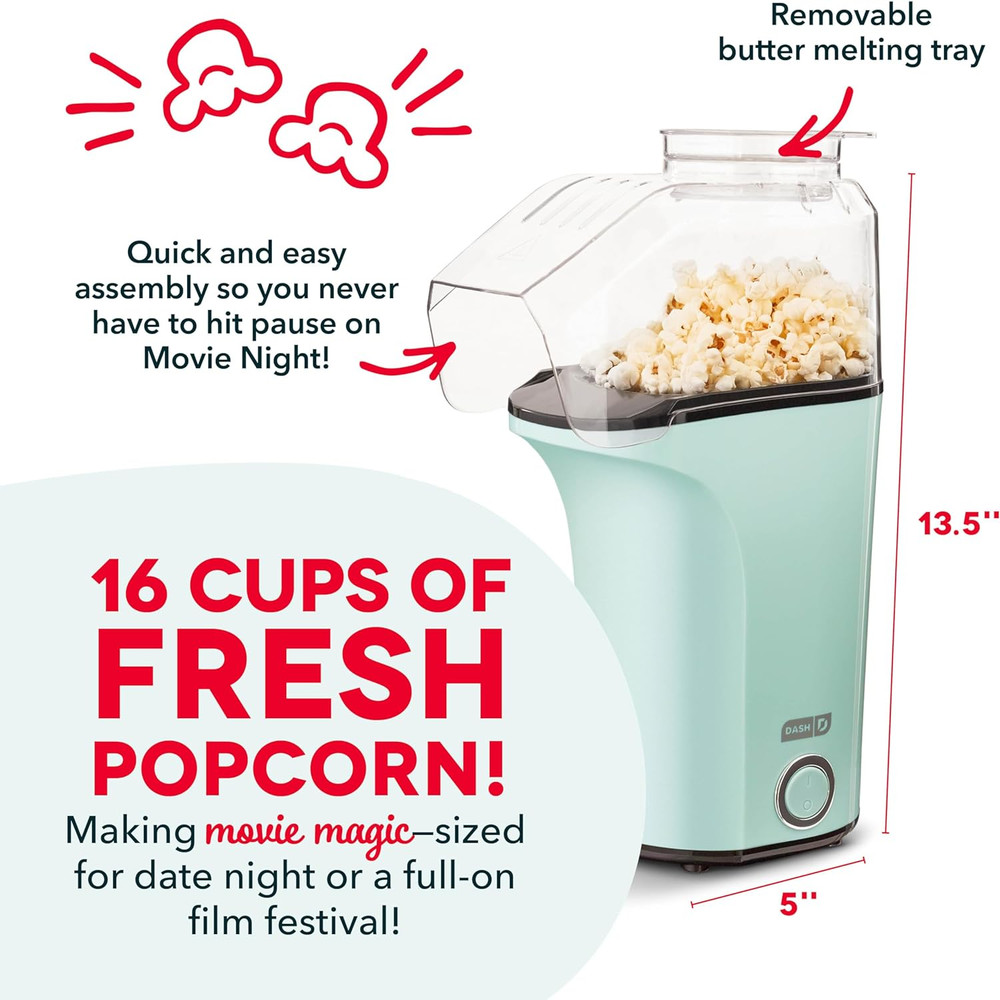 Hot Air Popcorn Popper Maker with Measuring Cup to Portion Popping Corn Kernels