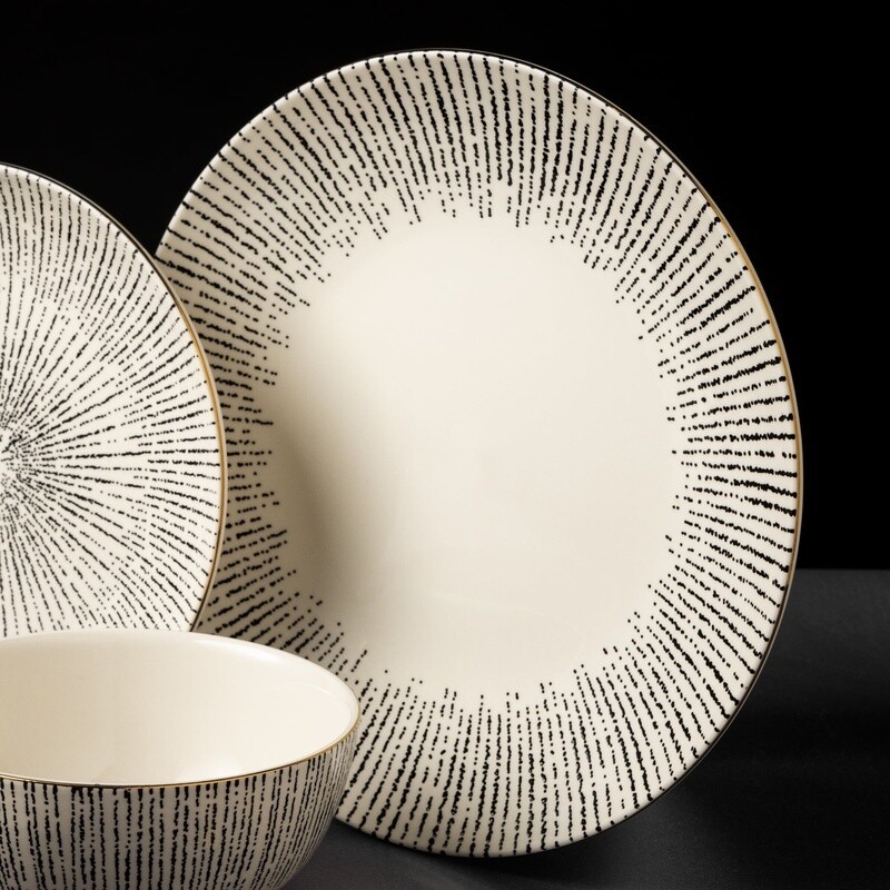 2 Pack Stoneware Dinner Plates Unique Pattern Functional Main Course & Salads US