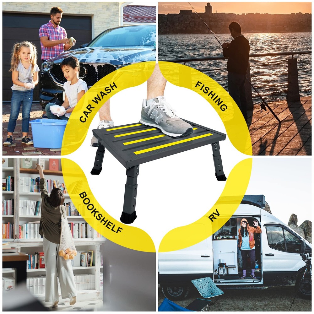 DEPSUNNY Adjustable Height Aluminum RV Step, Stable Foldable Platform Black
