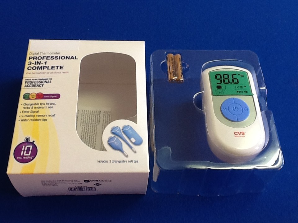 Thermometer, digital memory recall professional accuracy, 3 changeable soft tips