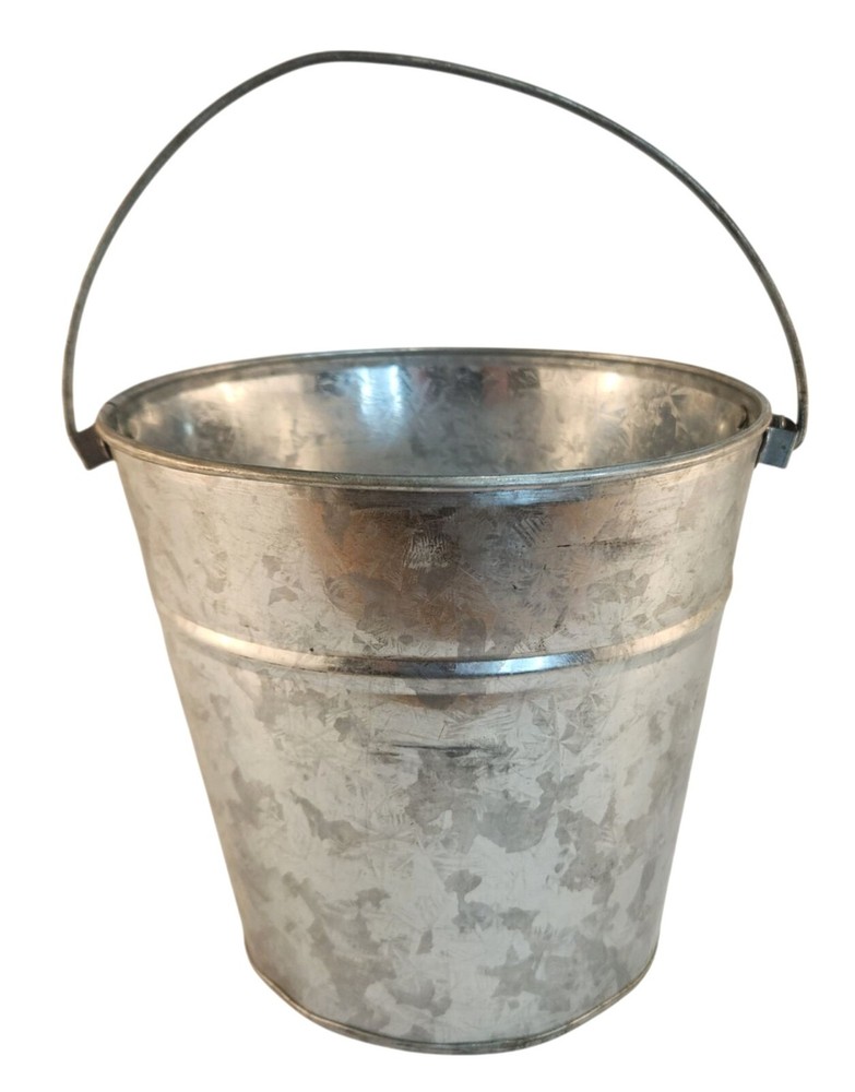 Galvanized Steel Metal Bucket With Handle Sturdy Decorative Storage Or Utility T