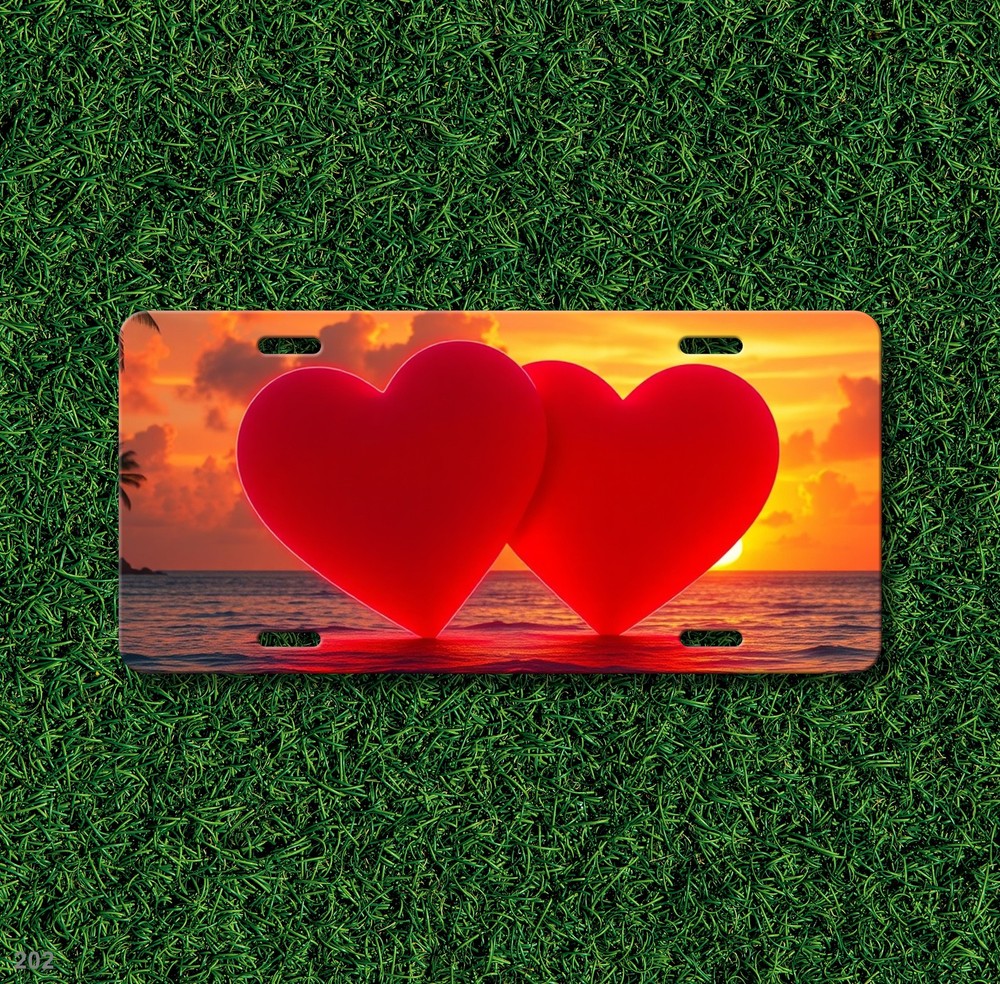 Romantic Two Hearts Artwork Personalized Name License Plate Personalized Anniver
