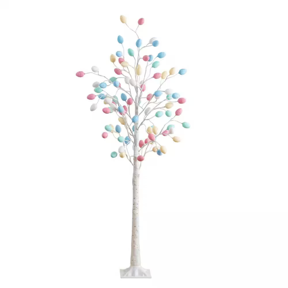 6 Ft. Pre-Lit Artificial Easter Twig Tree with 96 Egg Shaped LED Ornaments