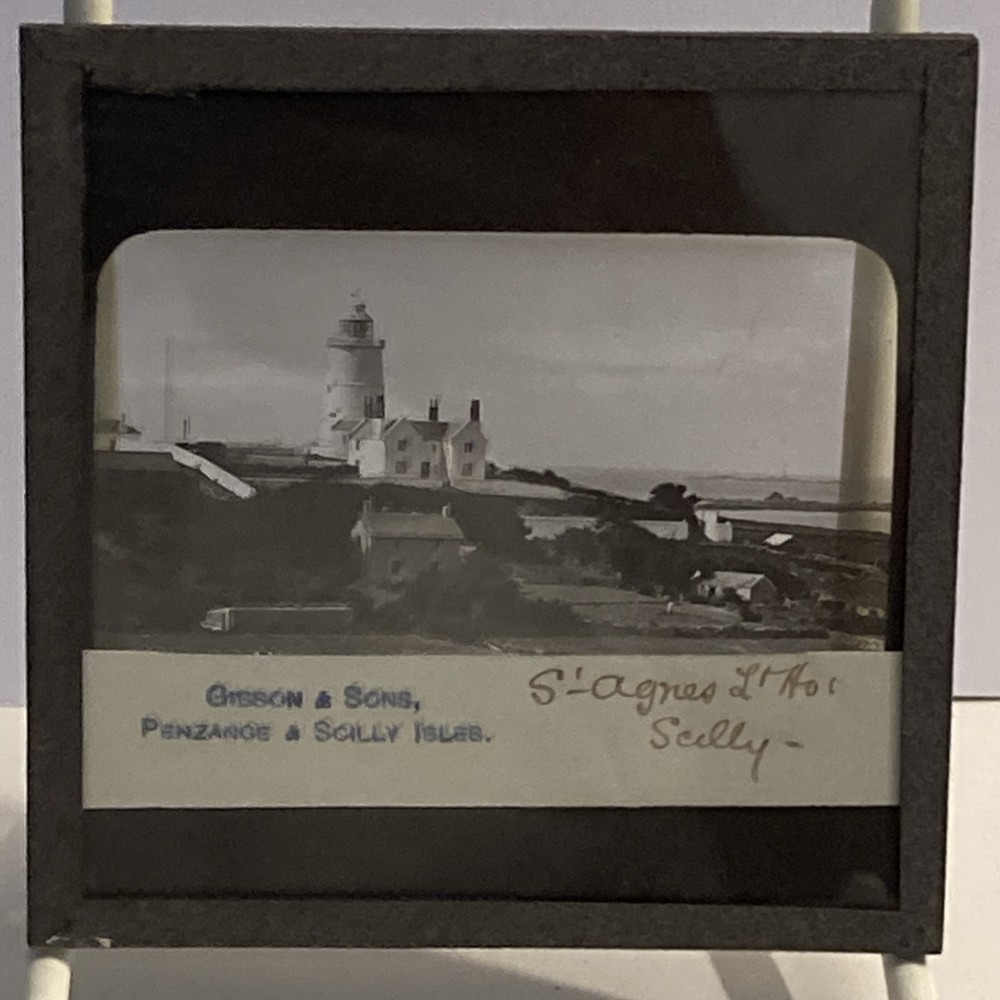 Magic Lantern Slides ST AGNES LIGHTHOUSE  SCILLY  ISLES  ANTIQUE