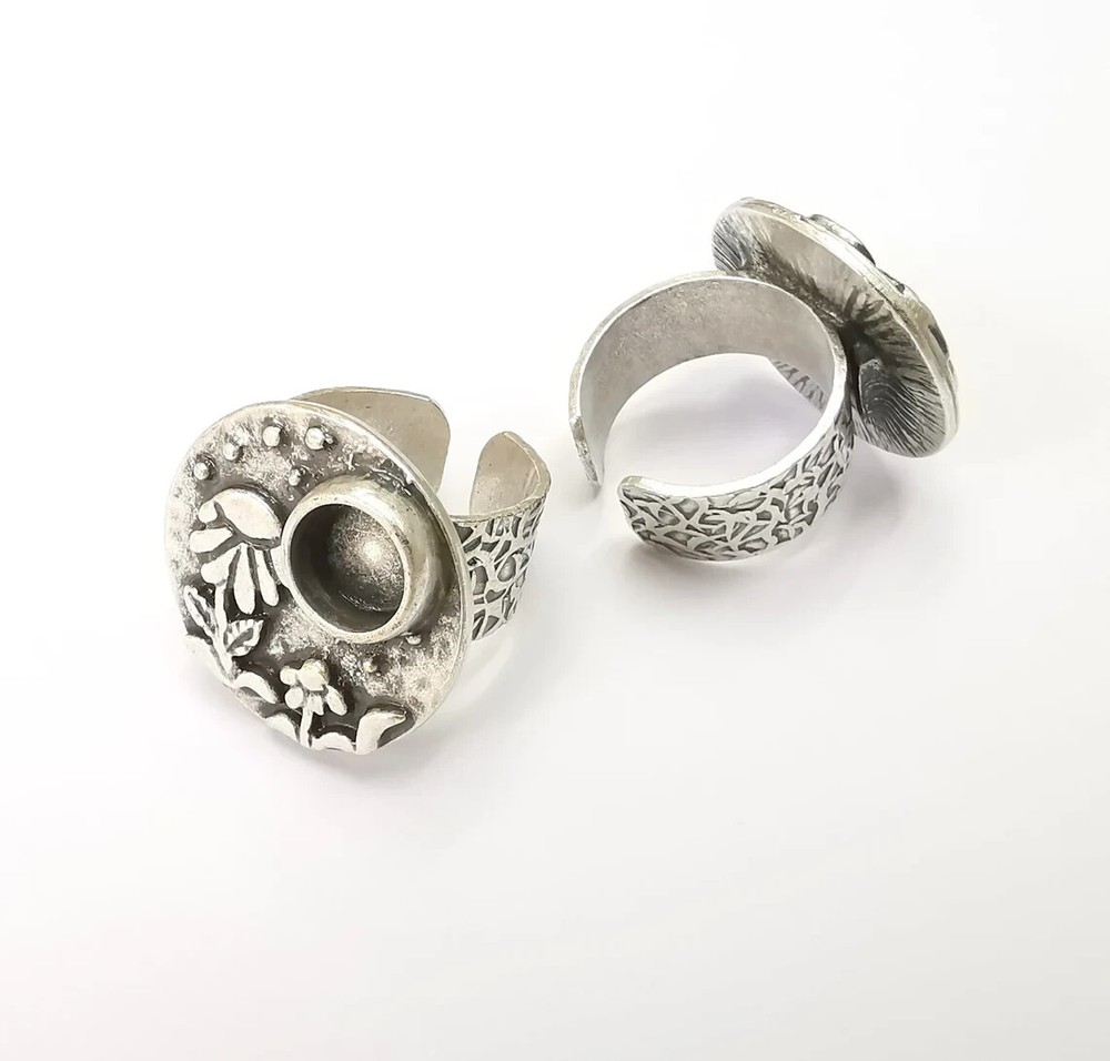 Flower Ring Blank Setting, Cabochon Mounting, Adjustable Resin Ring Base Bezels