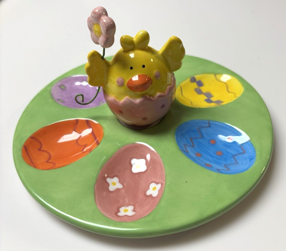 Cottontales Collection 6.5" Ceramic Egg Plate Easter Spring Deviled/Colored Eggs