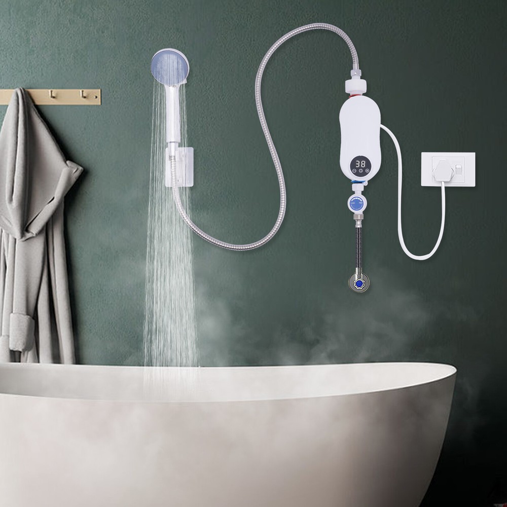 Instant Electric Bathroom Hot Water Heater With Shower Head White 110V 3500W